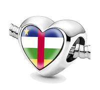 Jycycem Central Africa African Republic Flag Heart Beads for Bracelets Jewelry Making DIY Silver Charms for Women