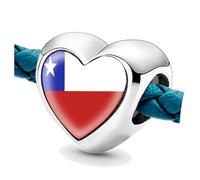 Jycycem Chile Chilean Flag Heart Beads for Bracelets Jewelry Making DIY Silver Charms for Women