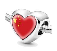 Jycycem China Chinese Flag Heart Beads for Bracelets Jewelry Making DIY Silver Charms for Women