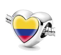 Jycycem Colombia Colombian Flag Heart Beads for Bracelets Jewelry Making DIY Silver Charms for Women