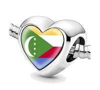 Jycycem Comoros Comorian Flag Heart Beads for Bracelets Jewelry Making DIY Silver Charms for Women