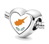Jycycem Cyprus Cypriot Flag Heart Beads for Bracelets Jewelry Making DIY Silver Charms for Women