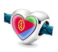 Jycycem Eritrea Eritrean Flag Heart Beads for Bracelets Jewelry Making DIY Silver Charms for Women