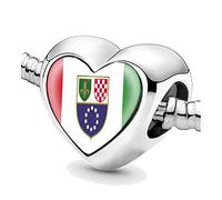 Jycycem Ferderation of Bosnia and Herzegovina Flag Heart Beads for Bracelets Jewelry Making DIY Silver Charms for Women