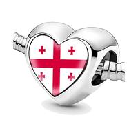 Jycycem Georgia Georgian Flag Heart Beads for Bracelets Jewelry Making DIY Silver Charms for Women