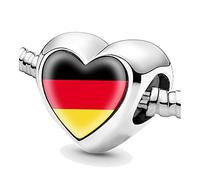 Jycycem Germany German Flag Heart Beads for Bracelets Jewelry Making DIY Silver Charms for Women