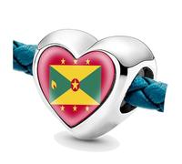 Jycycem Grenada Grenadian Flag Heart Beads for Bracelets Jewelry Making DIY Silver Charms for Women