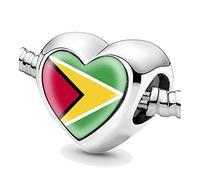 Jycycem Guyana Guyanese Flag Heart Beads for Bracelets Jewelry Making DIY Silver Charms for Women