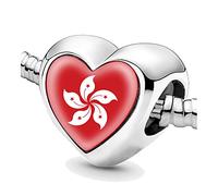 Jycycem HongKong Flag Heart Beads for Bracelets Jewelry Making DIY Silver Charms for Women