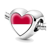 Jycycem Indonesia Indonesian Flag Heart Beads for Bracelets Jewelry Making DIY Silver Charms for Women