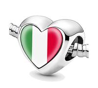 Jycycem Italy Italian Flag Heart Beads for Bracelets Jewelry Making DIY Silver Charms for Women