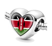 Jycycem Kenya Kenyan Flag Heart Beads for Bracelets Jewelry Making DIY Silver Charms for Women