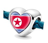 Jycycem Korea North Korean Flag Heart Beads for Bracelets Jewelry Making DIY Silver Charms for Women