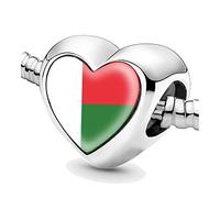 Jycycem Madagascar Malagasy Flag Heart Beads for Bracelets Jewelry Making DIY Silver Charms for Women