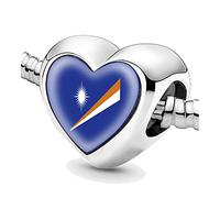 Jycycem Marshall Islands Flag Heart Beads for Bracelets Jewelry Making DIY Silver Charms for Women