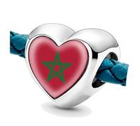 Jycycem Morocco Moroccan Flag Heart Beads for Bracelets Jewelry Making DIY Silver Charms for Women