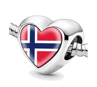 Jycycem Norway Norwegian Flag Heart Beads for Bracelets Jewelry Making DIY Silver Charms for Women