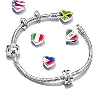 Jycycem Republic of Belarus Flag Heart Beads for Bracelets Jewelry Making DIY Silver Charms for Women
