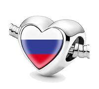 Jycycem Russia Russian Flag Heart Beads for Bracelets Jewelry Making DIY Silver Charms for Women