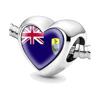 Jycycem Saint Helena Flag Heart Beads for Bracelets Jewelry Making DIY Silver Charms for Women
