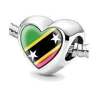 Jycycem Saint Kitts and Nevis Flag Heart Beads for Bracelets Jewelry Making DIY Silver Charms for Women