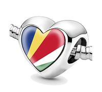 Jycycem Seychelles Seychellese Flag Heart Beads for Bracelets Jewelry Making DIY Silver Charms for Women
