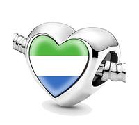 Jycycem Sierra Leone Flag Heart Beads for Bracelets Jewelry Making DIY Silver Charms for Women