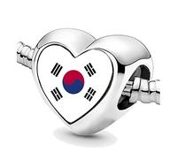 Jycycem South Korea Korean Flag Heart Beads for Bracelets Jewelry Making DIY Silver Charms for Women