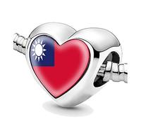 Jycycem Taiwan Flag Heart Beads for Bracelets Jewelry Making DIY Silver Charms for Women