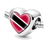 Jycycem Trinidad and Tobago Flag Heart Beads for Bracelets Jewelry Making DIY Silver Charms for Women