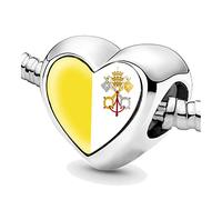 Jycycem Vatican City-Holy See Flag Heart Beads for Bracelets Jewelry Making DIY Silver Charms for Women