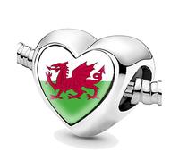 Jycycem Wales Flag Heart Beads for Bracelets Jewelry Making DIY Silver Charms for Women