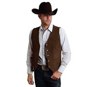 JYDress Men's Suede Leather Vest Vintage Cowboy Style Sleeveless Jacket Slim Fit Wedding Waistcoats, Brown, X-Large