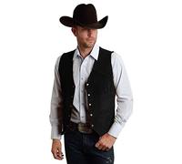 JYDress Men's Suede Leather Vest Vintage Cowboy Style Sleeveless Jacket Slim Fit Wedding Waistcoats, Black, XX-L