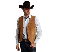 JYDress Men's Suede Leather Vest Vintage Cowboy Style Sleeveless Jacket Slim Fit Wedding Waistcoats, Khaki, 3XL