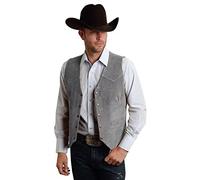 JYDress Men's Suede Leather Vest Vintage Cowboy Style Sleeveless Jacket Slim Fit Wedding Waistcoats, Light Grey, XX-L