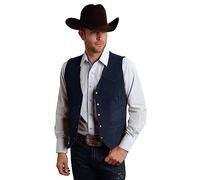 JYDress Men's Suede Leather Vest Vintage Cowboy Style Sleeveless Jacket Slim Fit Wedding Waistcoats, Navy Blue, X-Large