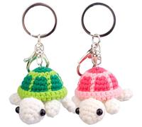 Jyeennar 2pcs Pink and Green Funny Crochet Sea Turtle Keyring,Plush Keychain,Handmade Emotional Support Turtle Knitting Doll Gift With Detachable Keychain