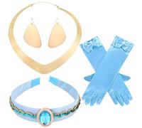 Jyeennar 4pcs Arabian Princess Sets,Arab Princess Accessories Set with Blue Headband,Gold Necklace,Earrings,Blue Gloves,for Women Girls for Halloween Cosplay