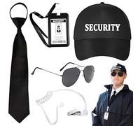 Jyeennar 5Pcs Spy Agent Costume Set,Including Baseball Cap,ID Badge,Tactical Sunglasses,Necktie,Fake Earpiece,Fashion Secret Agent Outfit for Cosplay Parties & Theme Event