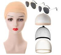 Jyeennar 6PCS Bald Caps Set,Including 1pc Thick Scalp, 3 Hair Nets & 2 Glasses,Costume Accessories Theater, Famous Celebrity Fancy Dress Up Costume Accessory Set
