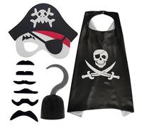 Jyeennar 9PCS Kid's Pirate Costume Accessories Set,Including Cloak, Mask, Cloth Hook, 6PCS Fake Beard,Fancy Dress Up Costume for Boy Girls Role-playing Party,Birthday Party