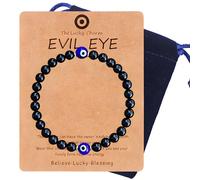 Jyeennar Evil Eye Protection Bracelet for Good Luck & Positive Energy with Gift Bag & Card, Beaded Bracelets Gift for Men & Women - Birthday, Anniversary, Christmas Spiritual Jewelry (6.5in)