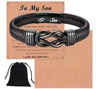 Jyeennar Leather Bracelet for Men, Adjustable Braided Bracelet with 2pcs Cards and Black Velvet Gift Pouch, Great Gifts for Son Dad Husband Brother Boyfriend