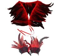 Jyeennar Women Red Artificial Feathers Cape,Wrist Cuffs Set,Costume Gothic Lacing Shawl Shrug Collar Feather Cape for Masquerade Parties, Cosplay Events, Halloween Costume Accessories for Women Men