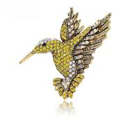 JYFJR Antique Gold Silver Tone Bird Hummingbird Blue Austrian Crystal Pin Brooch Jewellery