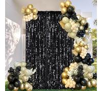 JYFLZQ Black Big Sequin Backdrop 9ftx8ft 18MM Payette Sequin Backdrop Drapes Panels for Birthday Parties