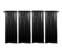 JYFLZQ Black Sequin Backdrop Curtains 2ft x 8ft 4 Panels Glitter Photo Booth Backdrops Sparkly Photography Background Drapes for Halloween Father's Day Graduation Birthday Parties