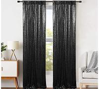 JYFLZQ Black Sequin Backdrop Curtains 4ft x 8ft 2 Panels Glitter Photo Booth Backdrops Sparkly Photography Background Drapes for Halloween Father's Day Graduation Birthday Parties