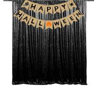 JYFLZQ Black Sequin Backdrop Curtains 6ft x 8ft 1 Panel Halloween Backdrop Glitter Photo Booth Backdrops Sparkly Photography Background Drapes for Graduation Birthday Parties